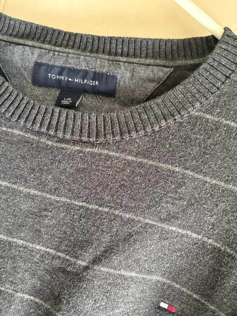 Tommy Hilfiger Men's Gray Striped Crew Neck Sweater - Picture 2 of 3